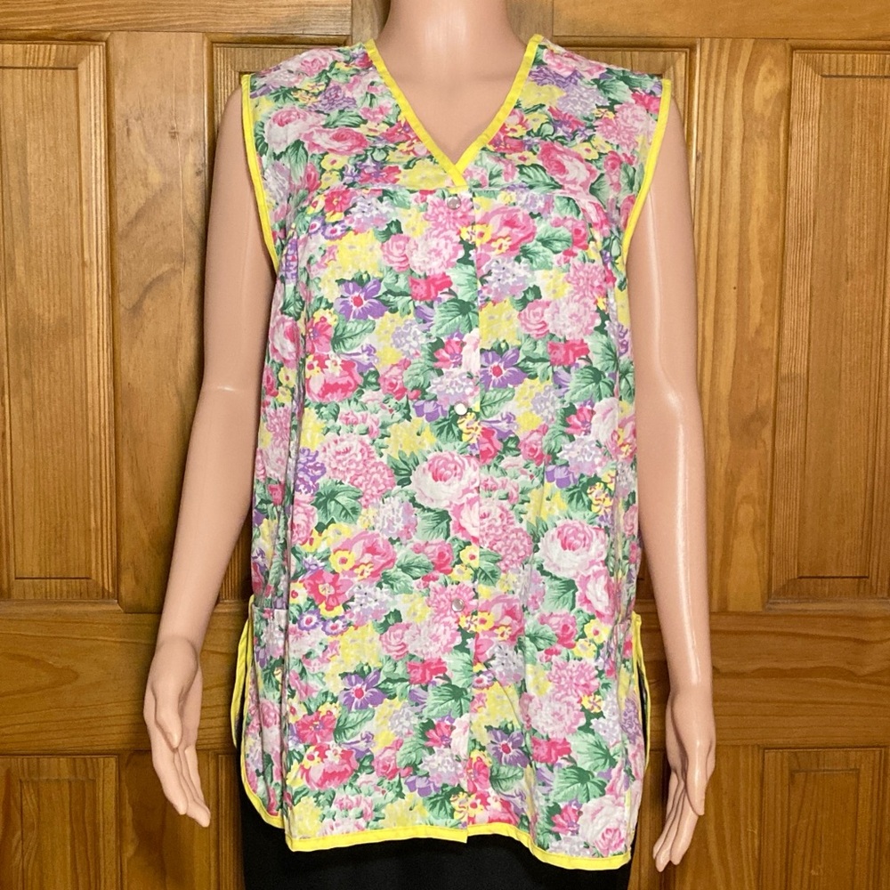 NWOT Blair Vintage 90s Sleeveless Snap Front Top Pink Green Size XL Extra Large